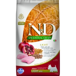 FARMINA N&D ANCESTRAL GRAIN DOG LIGHT - CHICKEN, SPELT, OATS AND POMEGRANATE ADULT MINI 2.5kg